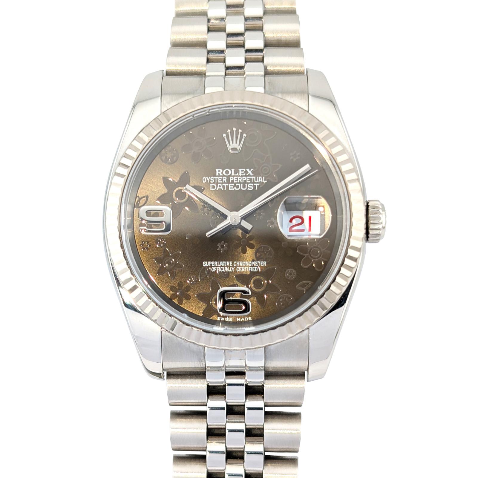 Rolex 116234 Datejust Chocolate Floral Dial on Jubilee 36mm 2013 Box Papers