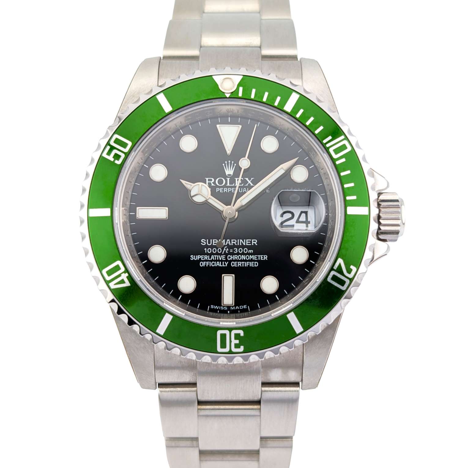 1 Rolex 16610LV Submariner Date Kermit 40mm 2007 Box & Papers NOS