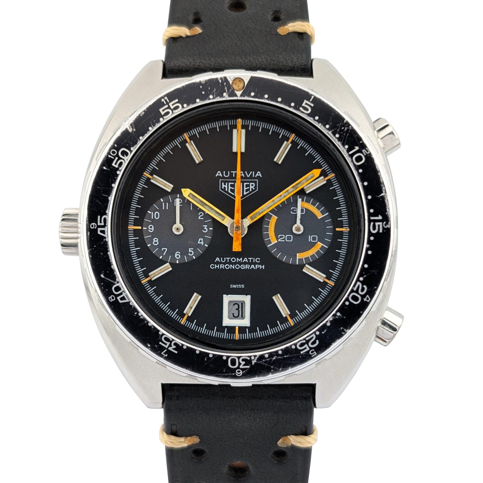 Heuer 11630 Autavia Orange Boy Black Dial 42mm ~1970s