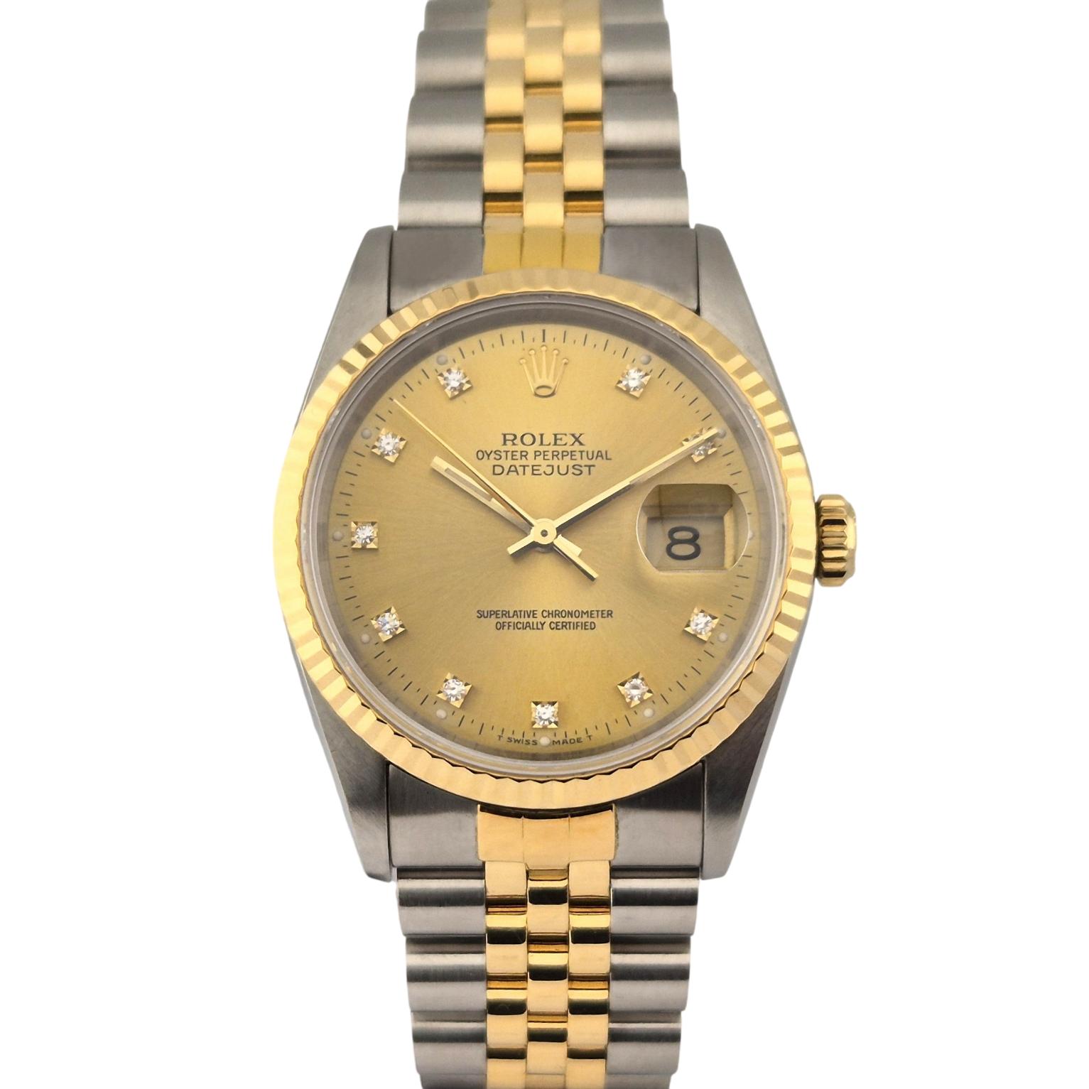 Rolex 16233G Datejust 36 Diamond Dial 36mm 1991 X Serial