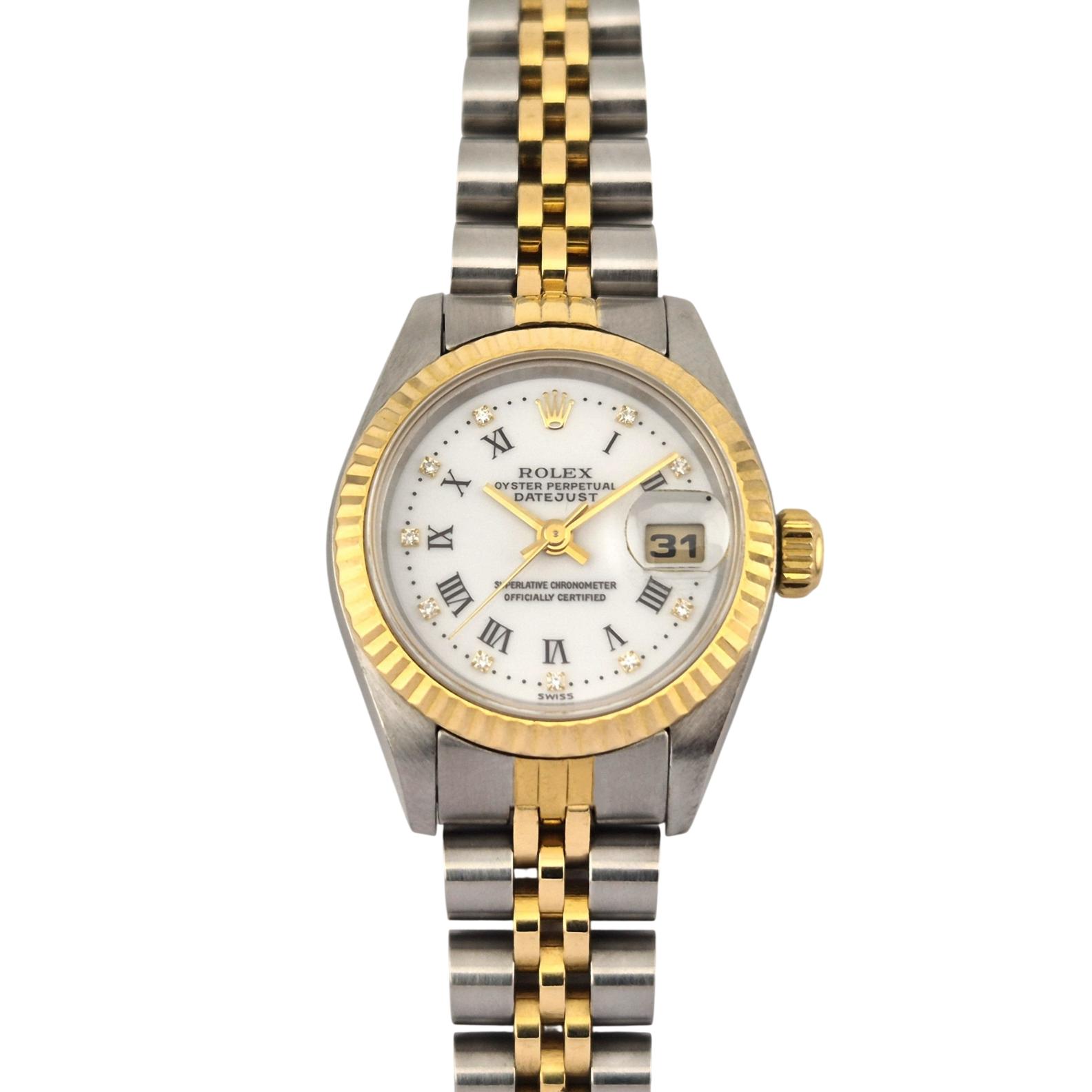 Rolex 69173G Lady-Datejust Two Tone White Roman Diamond Dial 26mm 1996 T-Serial