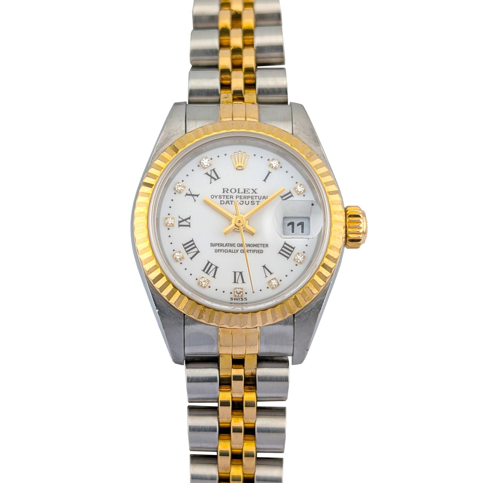 Rolex 79173G Lady-Datejust Two Tone White Roman Diamond Dial 26mm 2000 P-Serial
