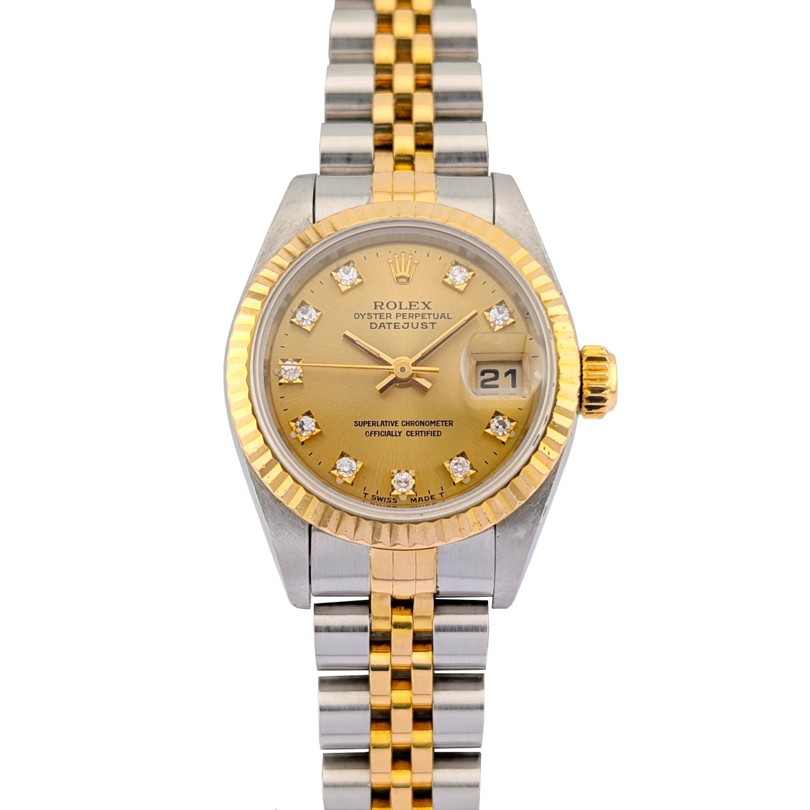 Rolex 69173G Lady-Datejust Two Tone Champagne Diamond Dial 26mm 1995 Box Papers S-Serial