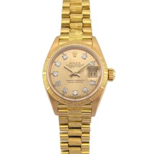 Rolex 69278 Lady-Datejust 18k Gold Bark President Champagne Diamond Dial 26mm 1987