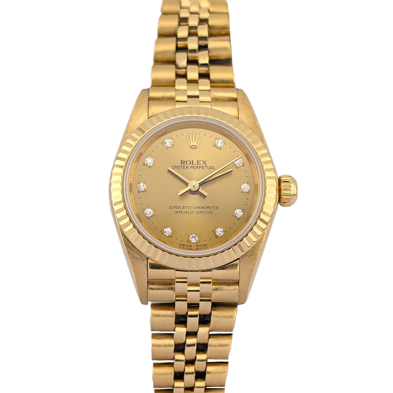 Rolex 76198G Oyster Perpetual 18k Gold Champagne Diamond Dial 2002 Y-Serial