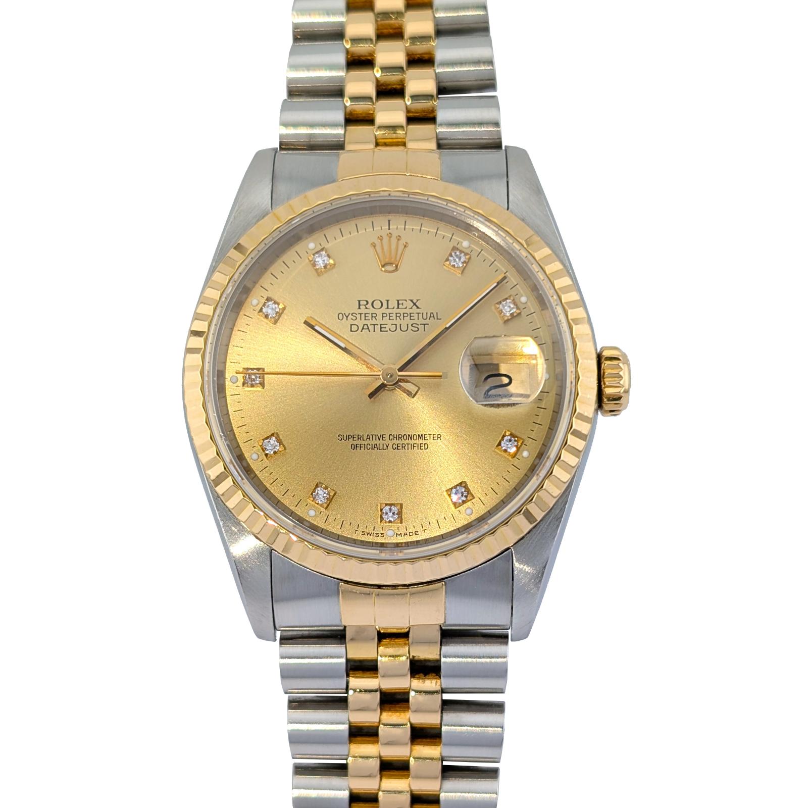 Rolex 16233G Datejust 36 Champagne Diamond Dial 36mm 1990 E-Serial