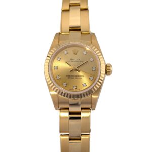 Rolex 76198G Oyster Perpetual 18k Gold Champagne Diamond Dial 1999 A-Serial