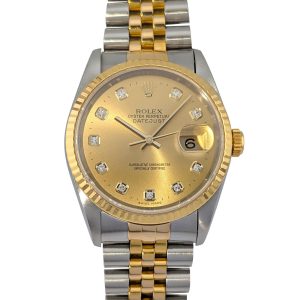 Rolex 16233G Datejust Champagne Big Diamond Dial 36mm 1995 Box & Papers S-Serial