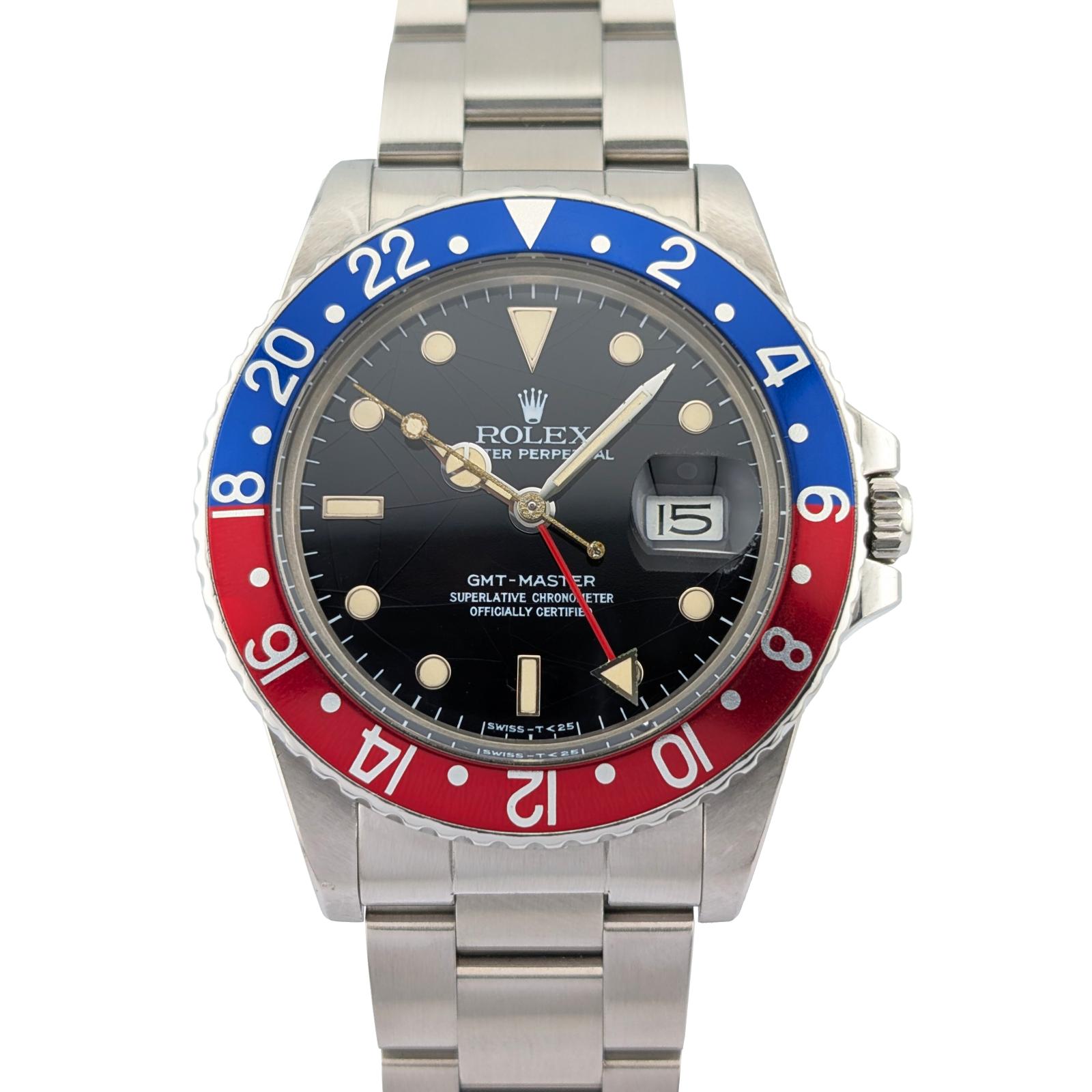 Rolex 16750 GMT-Master Pepsi Spider Dial 40mm 1985 Box Papers