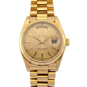 Rolex 18038 Day-Date President 18k Yellow Gold Champagne Dial 36mm 1982