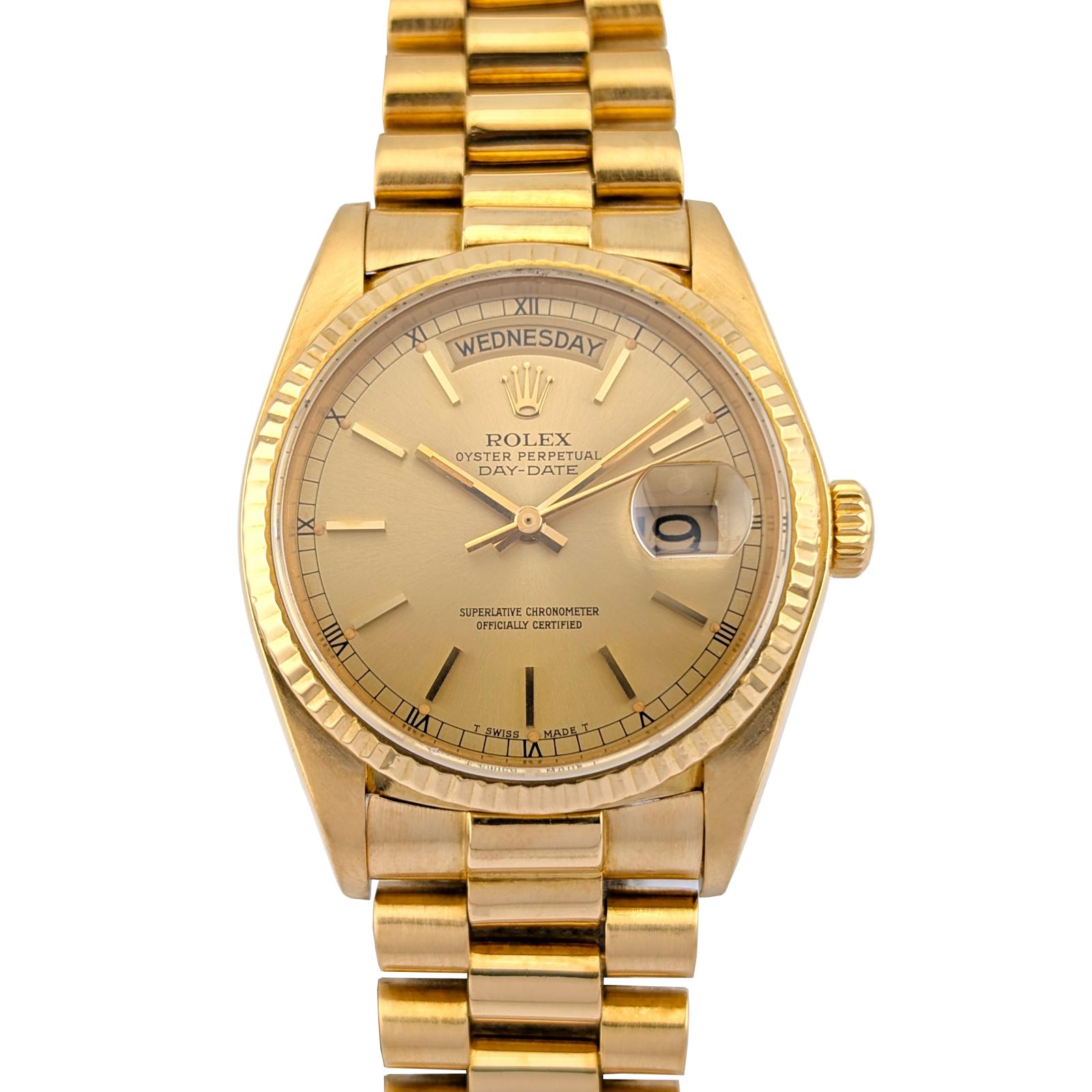 Rolex 18038 Day-Date President 18k Yellow Gold Champagne Dial 36mm 1982