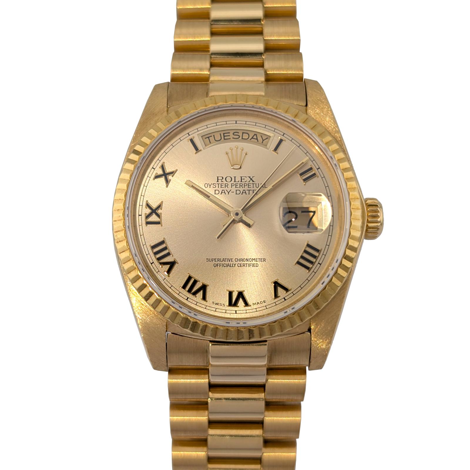 Rolex 18038 Day-Date President 18k Yellow Gold Roman Dial 36mm 1984