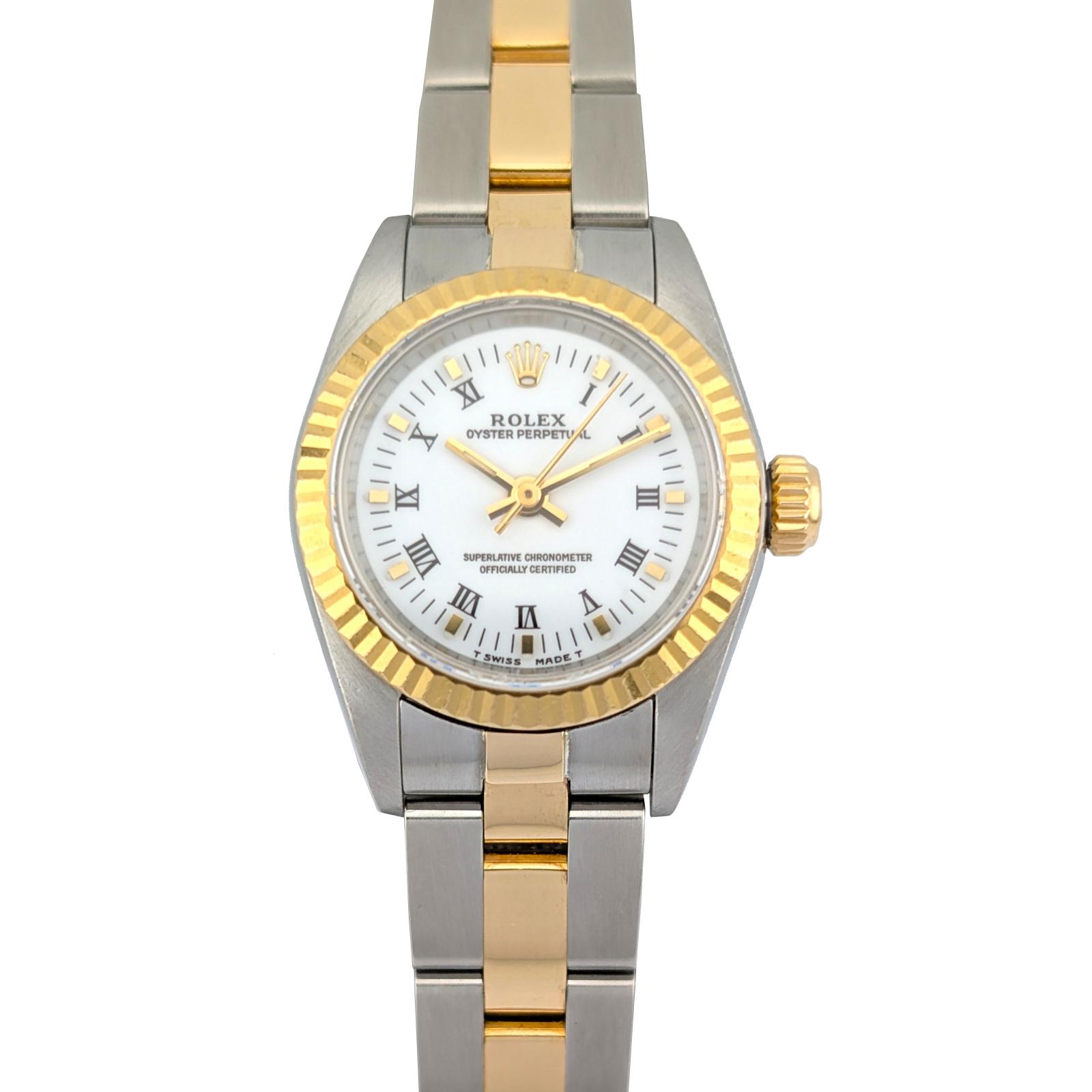 Rolex 67193 Oyster Perpetual White Roman Dial 26mm 1995 Box Papers