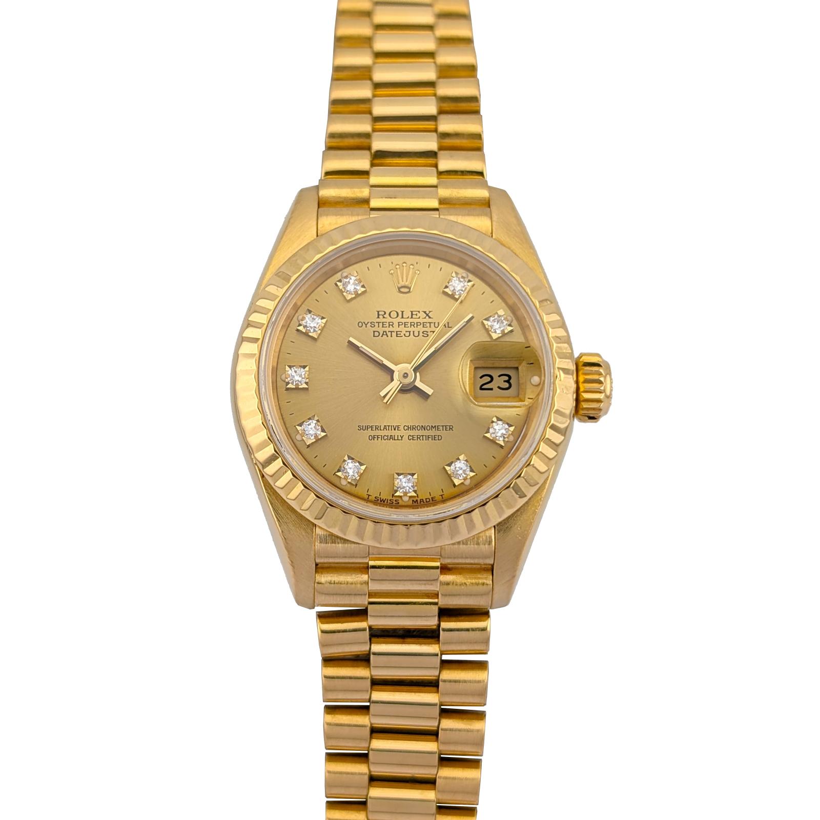 Rolex 69178G Lady-Datejust 18k Yellow Gold Diamond Dial 26mm 1992 Box Papers