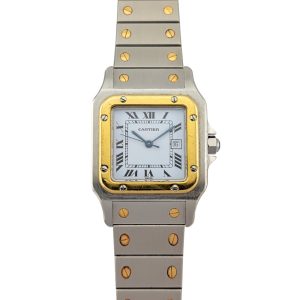 Cartier 2961 Santos Carrée Two Tone White Roman Dial 29mm 1990s