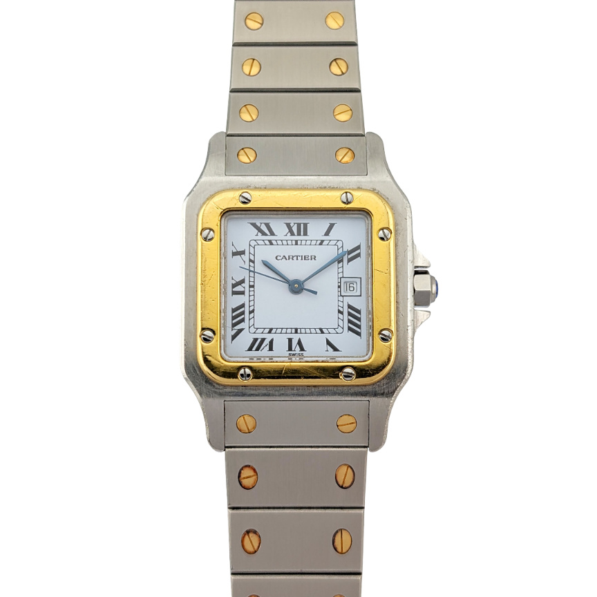 Cartier 2961 Santos Carrée Two Tone White Roman Dial 29mm 1990s