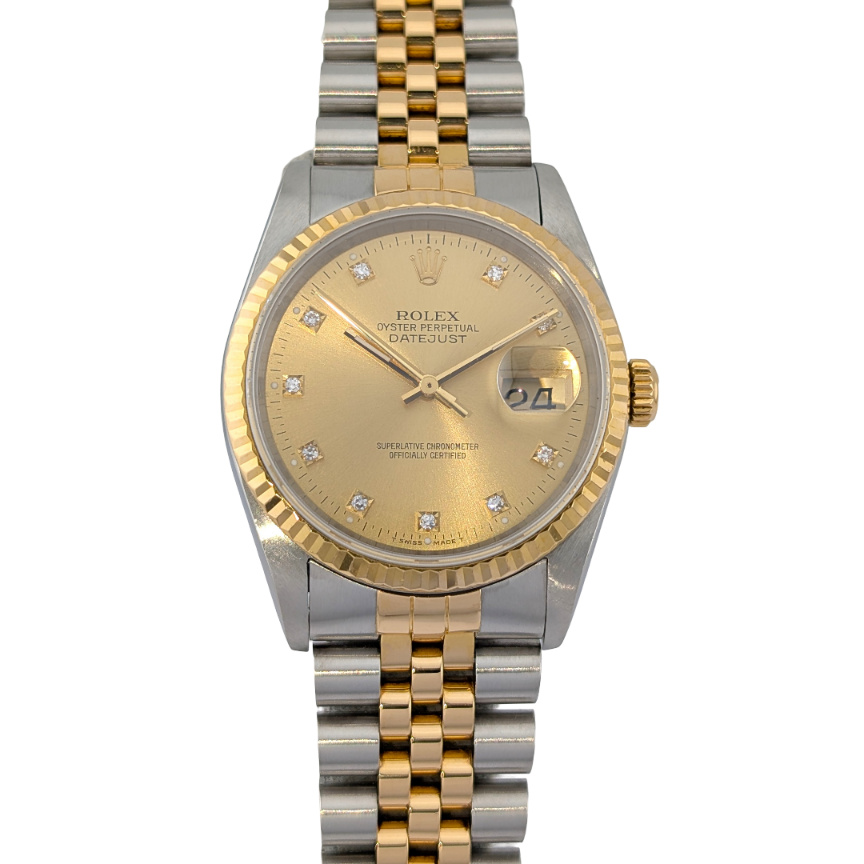 Rolex 16233G Datejust 36 Champagne Diamond Dial 36mm 1989 L-Serial