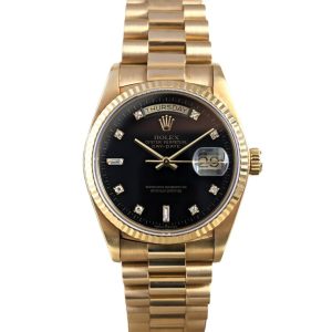 Rolex 18038 Day-Date Black Diamond Dial 36mm 1986 Box & Papers